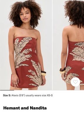 Hemant and Nandita Rust and Cream Strapless Palm-Print Mini Dress